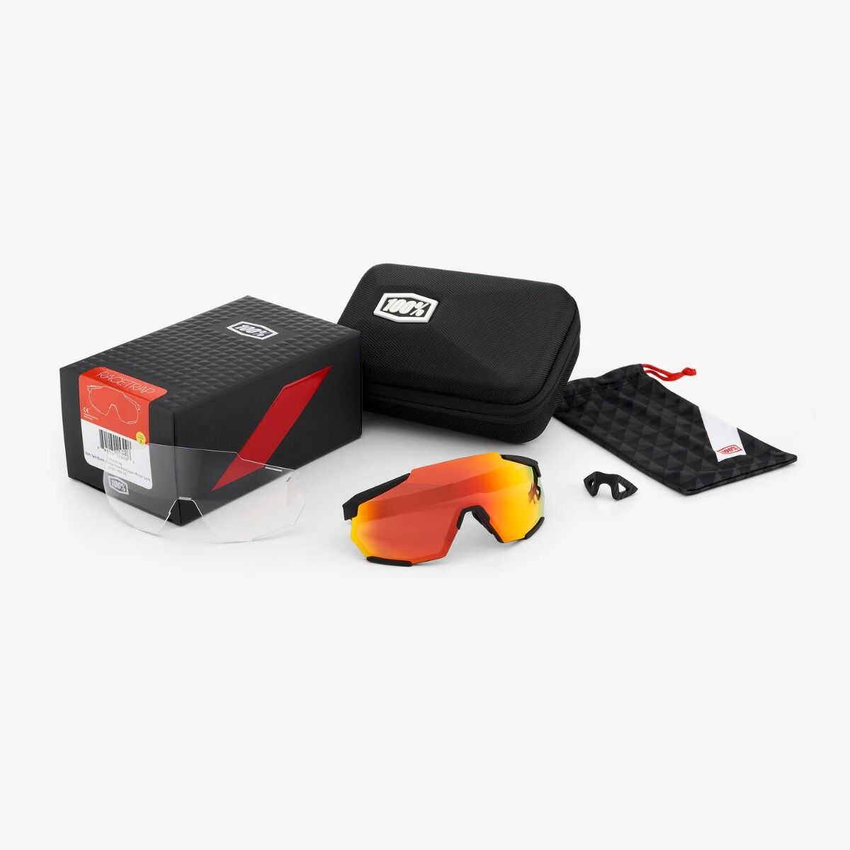 100% RACETRAP MTB SUNGLASSES SOFT TACT BLACK W/ HiPER RED MULTILAYER MIRROR LENS