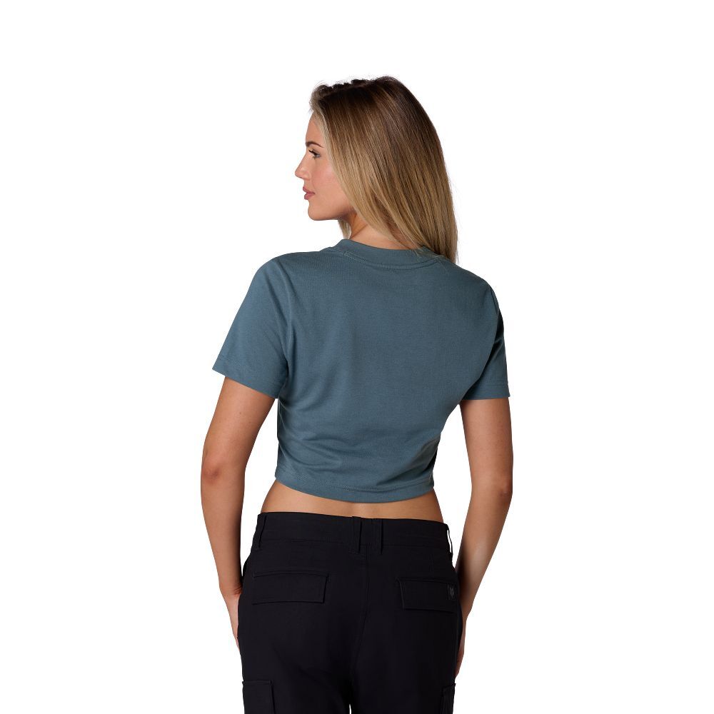FOX CHECKER Crop Short Sleeve Top-Blue-S