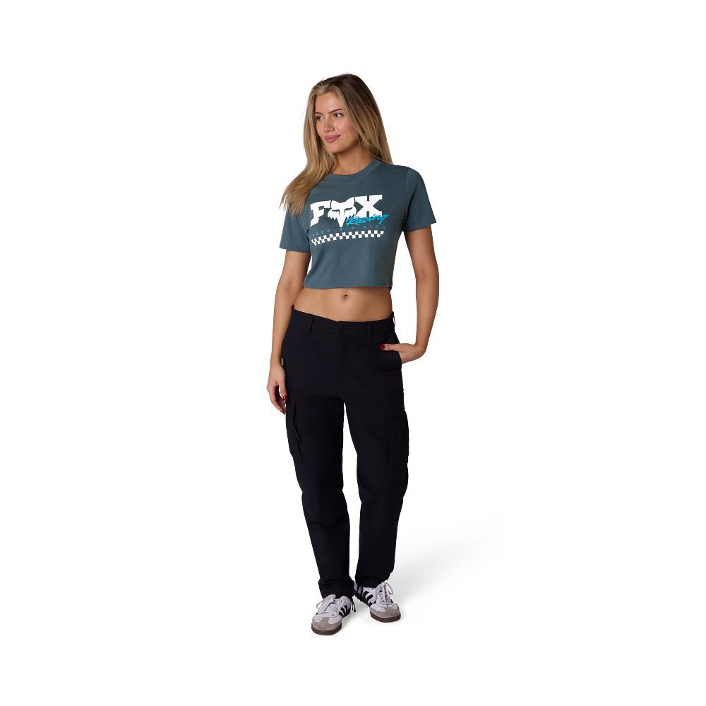 FOX CHECKER Crop Short Sleeve Top-Blue-S