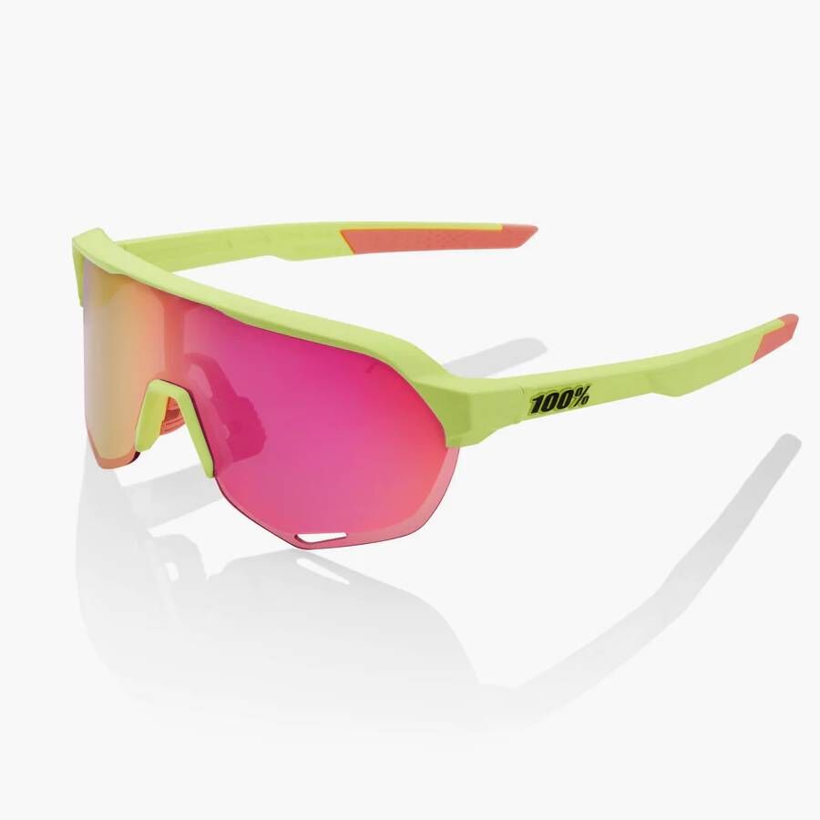 100% S2 MTB SUNGLASSES MATTE WASHED OUT NEON YELLOW W/ PURPLE LENS