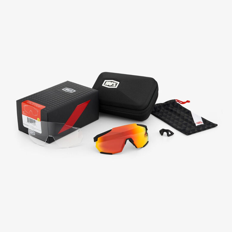 100% RACETRAP MTB SUNGLASSES SOFT TACT BLACK W/ HiPER RED MULTILAYER MIRROR LENS