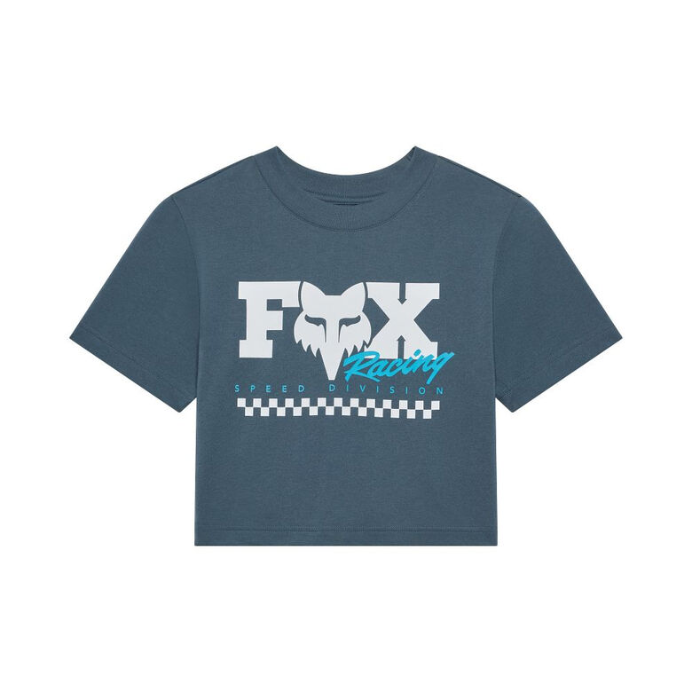 FOX CHECKER Crop Short Sleeve Top-Blue-S
